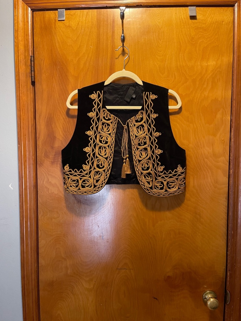 Nili Lotan Black Velvet Vest with Gold Embroidery
